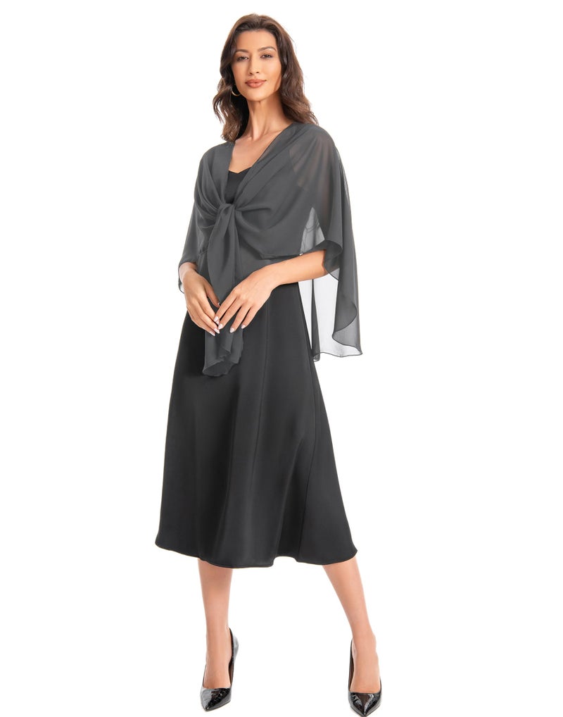 Hotshawl Womens Chiffon Shawls and Wraps, Wedding Party Shawl Scarf for Evening Dresses (Dark Gray) - Image 5